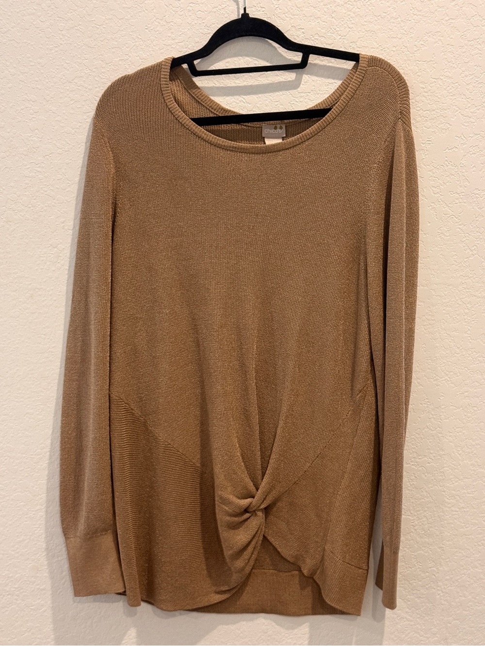 Chico's Tan Twist-Front Long Sleeve Knit Top